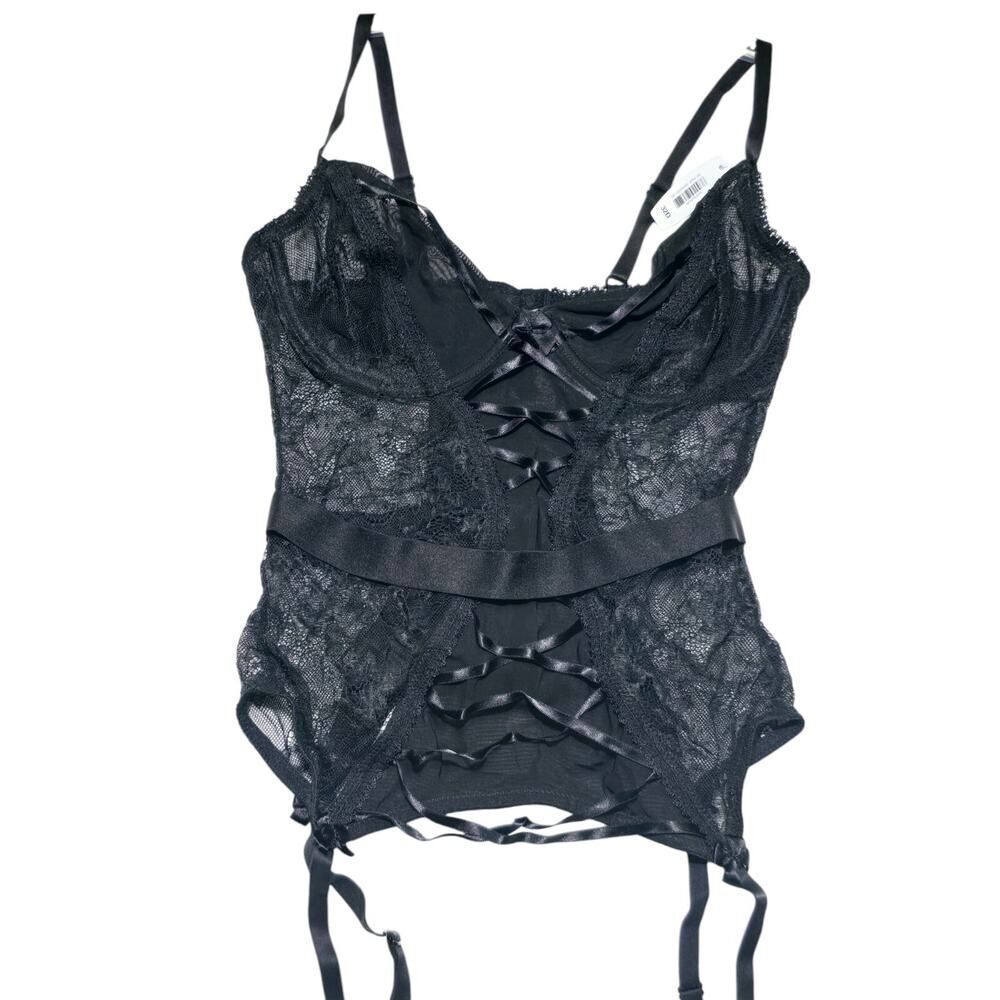 NWT Adore Me Women's Lingerie Lace Mesh Bustier Black Size 32D Valentines Day‎